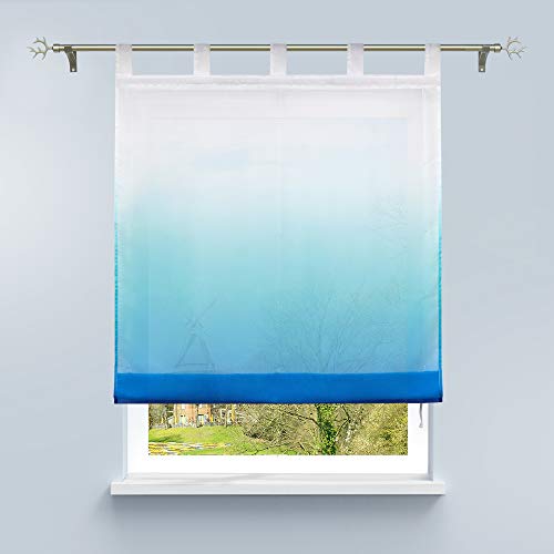 HongYa Raffrollo mit Verlauf Druck Transparenter Voile Raffgardine H/B 140/60 cm Blau Schlaufen von HongYa