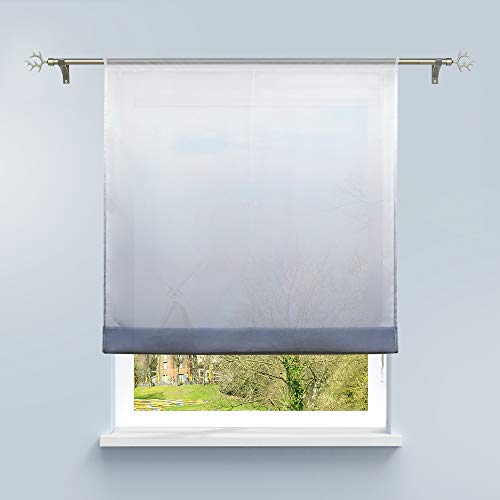 HongYa Raffrollo mit Verlauf Druck Transparenter Voile Raffgardine H/B 140/60 cm Grau Tunnelzug von HongYa