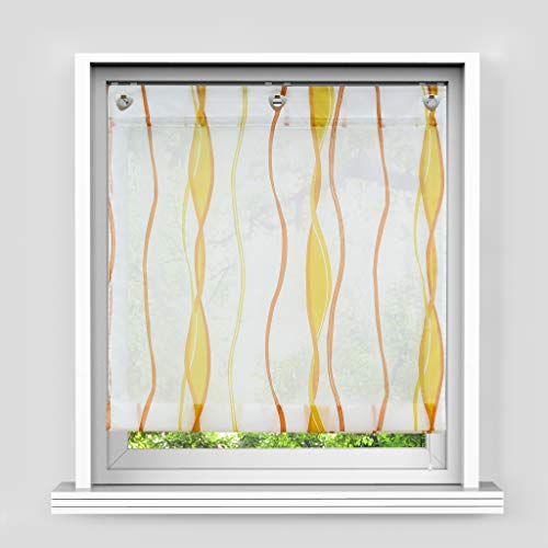 HongYa Raffrollo mit Wellen Druck Transparenter Voile Raffgardine Vorhang mit Hakenösen H/B 140/60 cm Creme Terra von HongYa