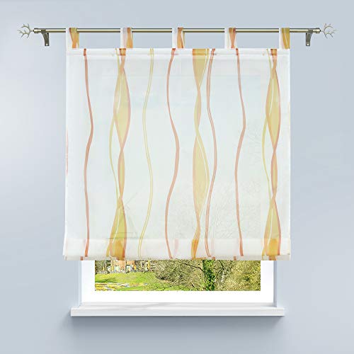 HongYa Raffrollo mit Wellen Druck Transparenter Voile Raffgardine Vorhang mit Schlaufen H/B 140/80 cm Creme Terra HongYa Raffrollo mit Wellen Druck Transparenter Voile Raffgardine Vorhang mit Schlaufen H/B 140/80 cm Creme Terra von HongYa