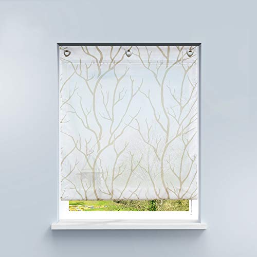 HongYa Raffrollo ohne Bohren Transparente Raffgardine Voile Ösenrollo Küche Kleinfenster Gardine mit Hakenösen Äste Muster H/B 140/80 cm Weiß Sand HongYa Raffrollo ohne Bohren Transparente Raffgardine Voile Ösenrollo Küche Kleinfenster Gardine mit Hakenösen Äste Muster H/B 140/80 cm Weiß Sand von HongYa