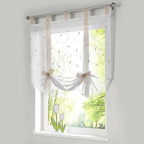HongYa Raffrollos Voile Transparent mit Band Stickerei B*H 120 * 140cm Sand von HongYa