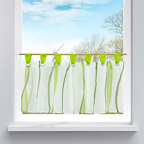 HongYa Scheibengardine transparenter Voile Bistrogardine mit Schlaufen Wellen Muster H/B 45/90 cm Grün HongYa Scheibengardine transparenter Voile Bistrogardine mit Schlaufen Wellen Muster H/B 45/90 cm Grün von HongYa