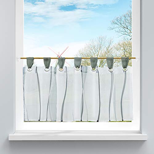 HongYa Scheibengardine transparenter Voile Bistrogardine mit Schlaufen Wellen Muster H/B 60/140 cm Grau HongYa Scheibengardine transparenter Voile Bistrogardine mit Schlaufen Wellen Muster H/B 60/140 cm Grau von HongYa