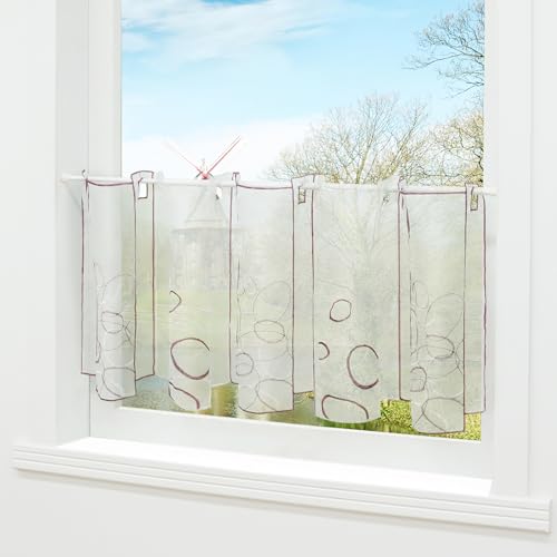 HongYa Scheibengardine transparenter Voile bestickte Bistrogardine Kaffee Vorhang H/B 30/96 cm Violett von HongYa
