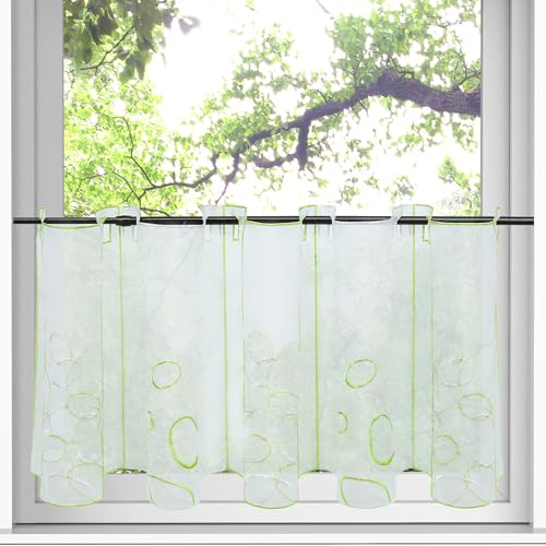 HongYa Scheibengardine transparenter Voile bestickte Bistrogardine Kaffee Vorhang H/B 45/96 cm Grün von HongYa