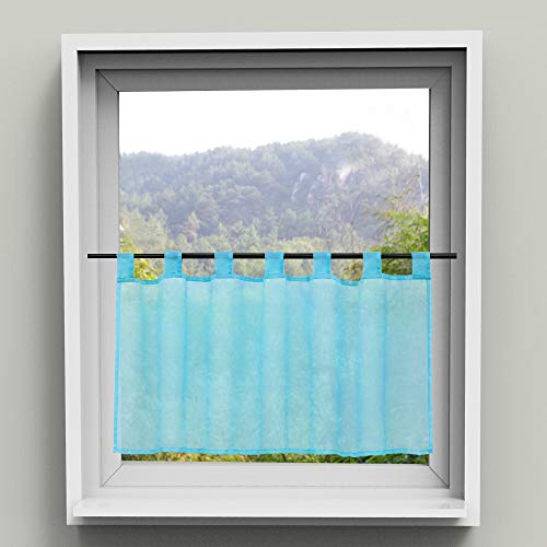 HongYa Transparenter Voile Scheibengardine Uni Bistrogardine Cafe Vorhang mit Schlaufen H/B 30/120cm Blau von HongYa
