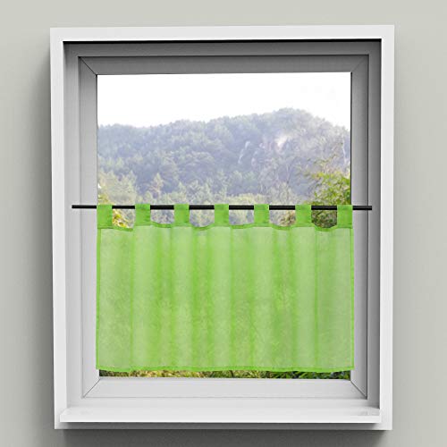 HongYa Transparenter Voile Scheibengardine Uni Bistrogardine Cafe Vorhang mit Schlaufen H/B 30/120cm Grün von HongYa