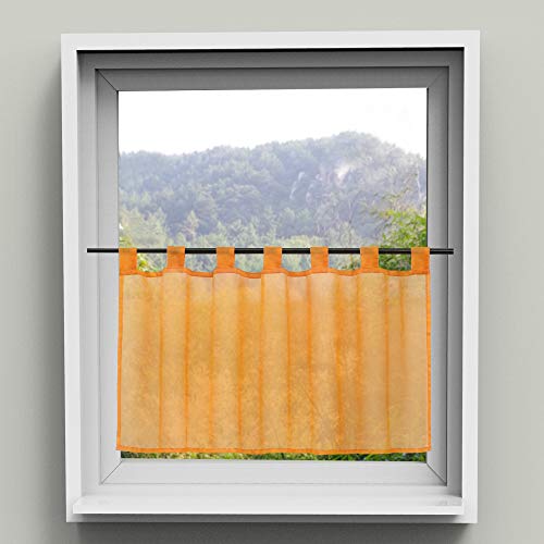 HongYa Transparenter Voile Scheibengardine Uni Bistrogardine Cafe Vorhang mit Schlaufen H/B 30/90 cm Orange von HongYa