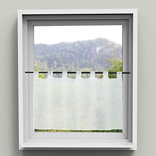 HongYa Transparenter Voile Scheibengardine Uni Bistrogardine Cafe Vorhang mit Schlaufen H/B 45/90 cm Weiß von HongYa