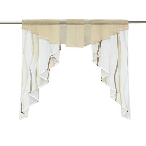 HongYa Tunnelzug Scheibengardine transparenter Voile Kurzgardine für Kleinfenster H/B 100/100 cm Creme Braun von HongYa