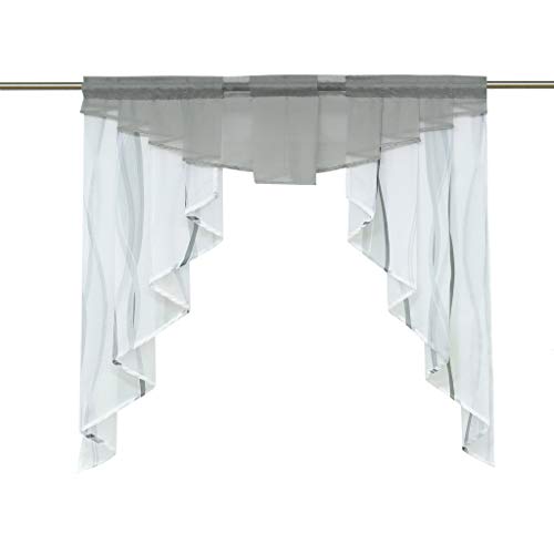 HongYa Tunnelzug Scheibengardine transparenter Voile Kurzgardine für Kleinfenster H/B 125/120 cm Weiß Silber von HongYa