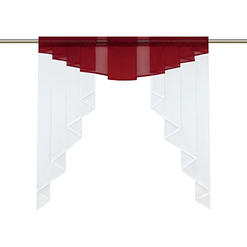 HongYa transparenter Voile Scheibengardine Tunnelzug Kurzstore Küche Kleinfenster Gardine H/B 100/100 cm Rot von HongYa