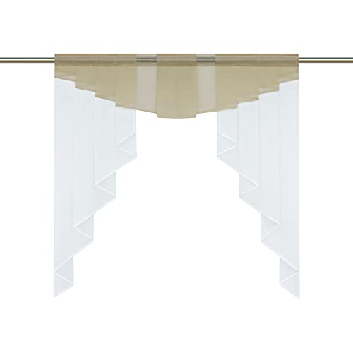HongYa transparenter Voile Scheibengardine Tunnelzug Kurzstore Küche Kleinfenster Gardine H/B 100/100 cm Sand von HongYa