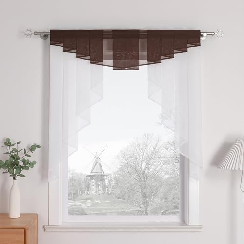 HongYa transparenter Voile Scheibengardine Tunnelzug Kurzstore Küche Kleinfenster Gardine H/B 125/120 cm Braun von HongYa