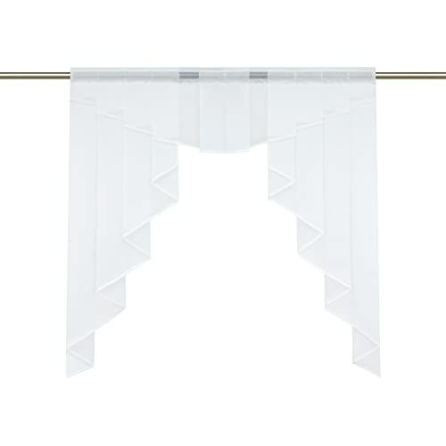 HongYa transparenter Voile Scheibengardine Tunnelzug Kurzstore Küche Kleinfenster Gardine H/B 125/120 cm Weiß von HongYa