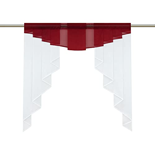 HongYa transparenter Voile Scheibengardine Tunnelzug Kurzstore Küche Kleinfenster Gardine H/B 145/120 cm Rot von HongYa