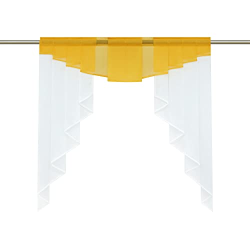 HongYa transparenter Voile Scheibengardine Tunnelzug Kurzstore Küche Kleinfenster Gardine H/B 145/120 cm Sonnengelb von HongYa