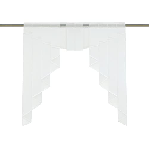 HongYa transparenter Voile Scheibengardine Tunnelzug Kurzstore Küche Kleinfenster Gardine H/B 145/140 cm Beige von HongYa