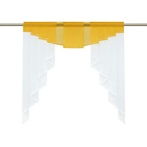 HongYa transparenter Voile Scheibengardine Tunnelzug Kurzstore Küche Kleinfenster Gardine H/B 145/140 cm Sonnengelb von HongYa