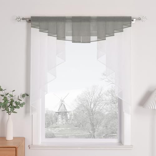 HongYa transparenter Voile Scheibengardine Tunnelzug Kurzstore Küche Kleinfenster Gardine H/B 80/80 cm Grau von HongYa