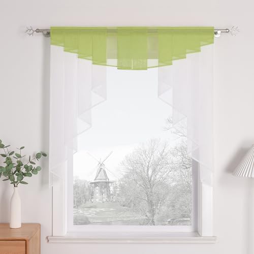 HongYa transparenter Voile Scheibengardine Tunnelzug Kurzstore Küche Kleinfenster Gardine H/B 80/80 cm Grün von HongYa