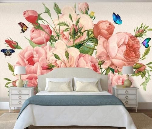 3D Wohnzimmer Wandbild Wohnkultur Rot Blumen Schmetterling Landschaft Sofa Tv Tapete Kunst Hintergrund Wand-300Cm×210Cm von HongYouQi