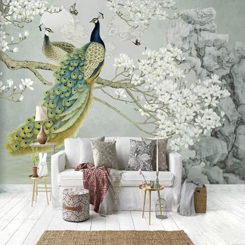 HongYouQi 3D Modernes Wandbild Dekorieren Schlafzimmer Baum Äste Tier Pfau Landschaft Kreativ Wohnzimmer Sofa Tv Tapete-300Cm×210Cm von HongYouQi