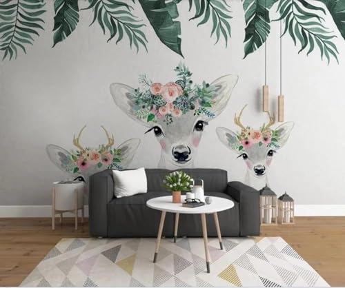 HongYouQi Tiere Hirsch Grün Blätter 3D Moderne Tapete Wohnkultur Kreatives Wohnzimmer Sofa Tv Hintergrund-400Cm×280Cm von HongYouQi