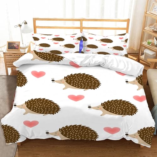Hongduo 3D Igelmotiv Bettwäsche 135x200 cm Weiche Mikrofaser Cartoon Thema Bettwäsche-Set mit Reißverschluss 3 Teilig Bettbezug mit Kissenbezug 80x80 cm von Hongduo