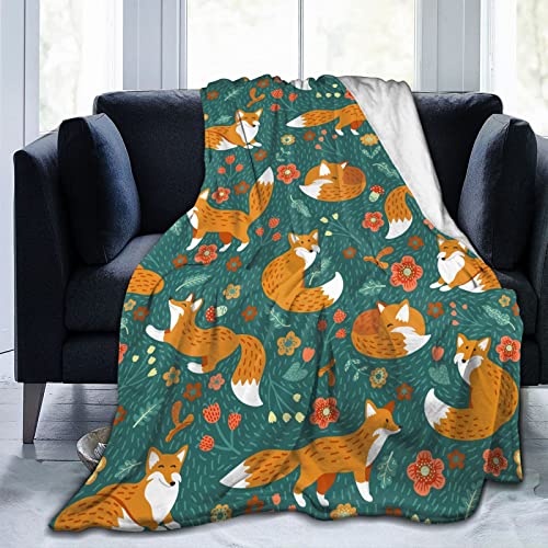 Flaushig Kuscheldecke 100x130cm Personalisierte Decke Fuchs Blumen Super Weiche Flanell Fleecedecke Warme Wohndecken für Erwachsene und Kinder als TV-Decken Sofadecke Wohndecke Couchdecke von Hongfacai