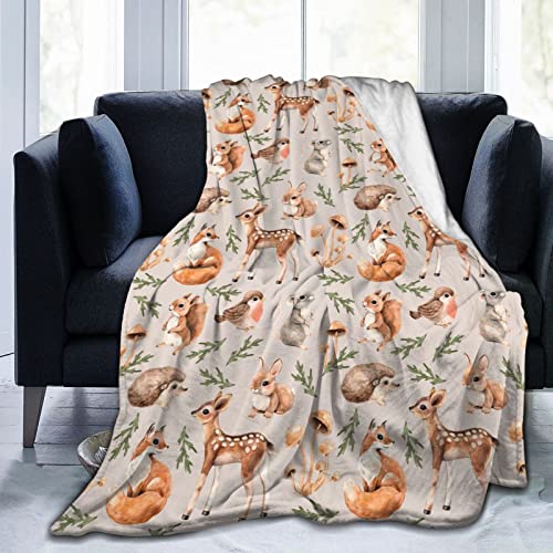 Flaushig Kuscheldecke 130x150cm Gemütlich Decke Waldtiere Hirsch Eichhörnchen Fuchs Igel Vogel Super Weiche Flanell Fleecedecke Warme Wohndecken Erwachsene/Kinder Decke für Bett Sofa Schlafzimmer Büro von Hongfacai