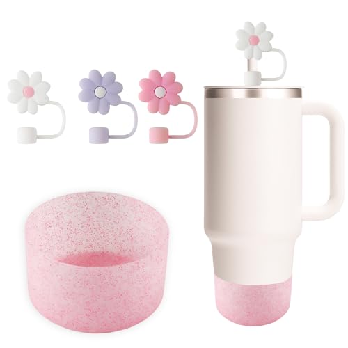 4 Stück für Stanley Cup Zubehör Set 1pcs Bodenschutz für Adventure Quencher 40oz mit 3pcs Strohhalm Abdeckung für 9-10 mm Strohhalm (Pink Point) (Cups nicht enthalten) von Hongma