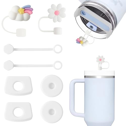 8 Stück für Stanley Cup Zubehör Set 6pcs Auslaufstopfen mit 2pcs Strohhalm Straw Cover Abdeckung für 9-10 mm Strohhalm für Adventure Quencher 1.0 und 2.0 30oz 40oz (Weiß) (Cups nicht enthalten) von Hongma