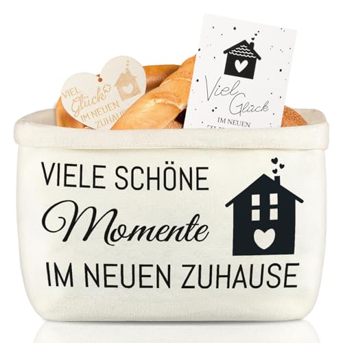 Hongma Brotkorb Geschenk zum Einzug mit Glückwunschkarte Herzschild Einzugsgeschenk Haus Brötchenkorb Brottasche Stoff Einweihungsgeschenk für Neue Wohnung Umzug Zuhause von Hongma