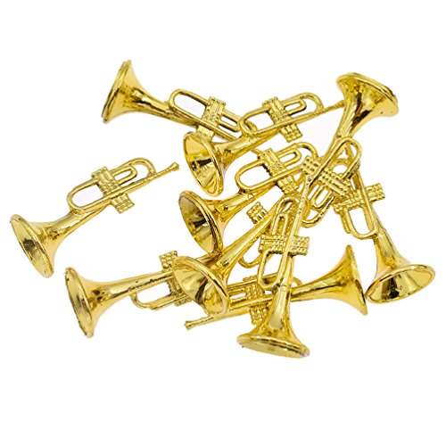 Hongma Mini 10x Weihnachtsbaumschmuck Set Cello Trompete Saxophon Gold Kunststoff Doko Zubehör von Hongma