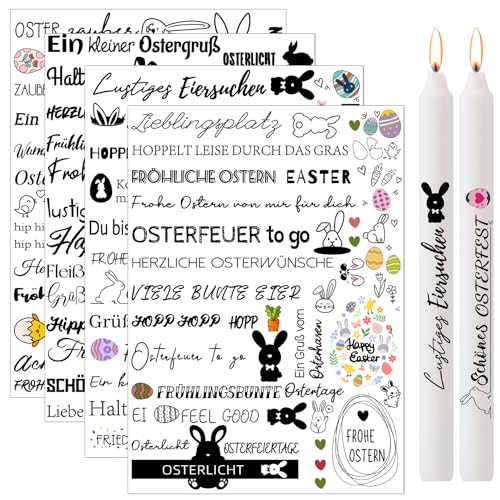 Hongma Ostern Kerzentatoo 4PCS Kerzen Tattoofolie Sprüche Easter Ostern Kerzentattoos Glück Tattoo Folie Kerzentatoofolie Tatoo Kerzenfolien Tatoofolie Kerzenaufkleber Sticker von Hongma