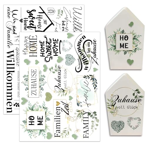 Hongma Rub On Sticker 19x14cm-Großformat Familie Eukalyptusblätter Transfers 2PCS Sprüche für Raysin für Keraflott Möbel Glas Holz DIY Deko Rub On Folie Rubons Aufkleber von Hongma