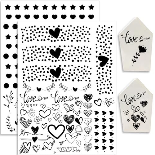 Hongma Rub On Sticker 19x14cm-Großformat Herz Transfers 2PCS Heart Sprüche für Raysin für Keraflott Möbel Glas Holz DIY Deko Rub On Folie Rubons Herzen Aufkleber von Hongma