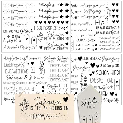 Hongma Rub On Sticker ca.A5 19x14cm-Großformat Transfers 4PCS Sprüche für Raysin für Keraflott Möbel Glas Holz DIY Deko Rub On Folie Rubons Aufkleber (Lieblingsplatz Muster) von Hongma