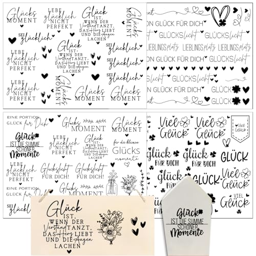 Hongma Rub On Sticker ca.A5 19x14cm-Großformat Transfers 4PCS Sprüche für Raysin für Keraflott Möbel Glas Holz DIY Deko Rub On Folie Rubons Aufkleber (Schöne Glück Sprüche) von Hongma