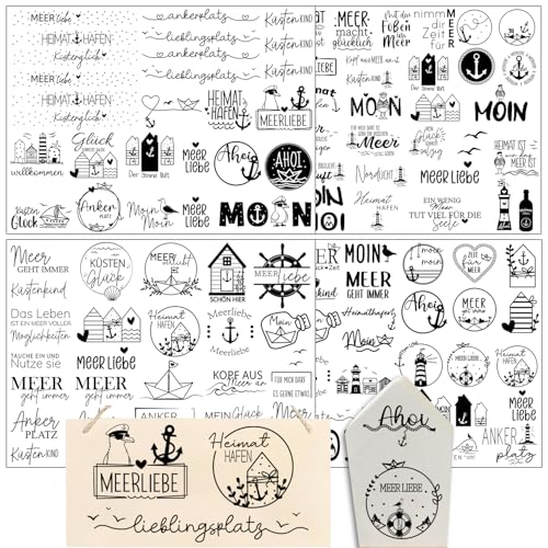 Hongma Rub On Sticker ca.A5 19x14cm-Großformat Transfers 4PCS Sprüche für Raysin für Keraflott Möbel Glas Holz DIY Deko Rub On Folie Rubons Aufkleber Meer von Hongma