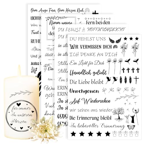 Kerzentatoo Erinnerung Kerzen Tattoo 4PCS Tattoofolie Kerzentattoos Folie Kerzentatoofolie Kerzenfolien Kerzenaufkleber für Trauer Kerze Erinnerungslicht Gedenklicht Trauer Deko von Hongma