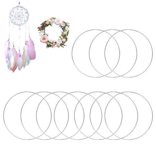 Hongoen 10 Stück Metallringe zum Basteln 10cm,Metallringe zum Basteln,Silber Traumfänger Ringe, Handwerkliche Metallring,Deko Ringe zum Aufhängen für DIY Floral Hoop,Hochzeitskranz von Hongoen
