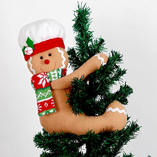 Lebkuchenmann, Weihnachtsbaumspitze, einzigartig, lustig, Weihnachten, Plüsch, gefüllt, Lebkuchen, Hugger, Dekoration für Weihnachtsbaum, Weinflasche, Vorhang, Ornamente, Ingwerweiß, Rot, Grün von Hongsome