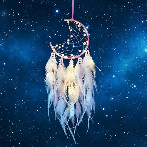 Hongyans Traumfänger mit LED Licht Handgefertigt Dreamcatcher mit Federn Böhmen Dekoration für Schlafzimmer Hochzeit Wandbehang Ornament Mädchen Kinder Geschenk von Hongyans