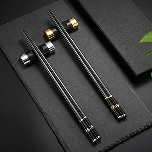 2 Paar EssstäBchen + 2 pcs Essstäbchen Auflagen in Geschenkbox , Schwarz Glasfaser Edelstahl Essstäbchen Auflagen ,Sushi Stäbchen Chopsticks Wiederverwendbare EssstäBchen Waschbar FüR GeschirrspüLerc von Hongyantech