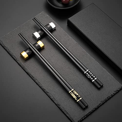 2 pair Gold /silber Japanische EssStäbchen schwarz + 2 pcs Essstäbchen Ablagen Chopsticks sushi Essstäbchen Edelstahl mit Halter Geschenkset Chinesische Stäbchen Asiatisches Besteck mit Geschenkbox von Hongyantech