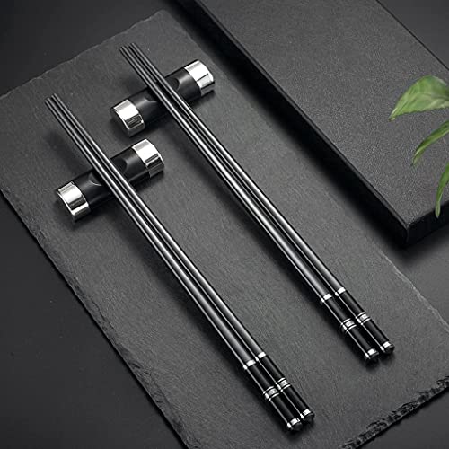 2 pair silber/schwarz Japanische EssStäbchen + 2 pcs Essstäbchen Ablagen Chopsticks sushi Essstäbchen Edelstahl mit Halter Geschenkset Chinesische Stäbchen Asiatisches Besteck mit Geschenkbox von Hongyantech