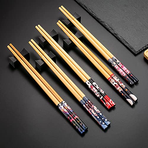 5 Paar Essstäbchen Holz + 5 pcs Essstäbchen Rest Set, süße Katze Holz natürliche Essstäbchen Wiederverwendbare Handgemachte, Mehrfarbig Chopsticks, spülmaschinenfest Essstäbchen Natur von Hongyantech